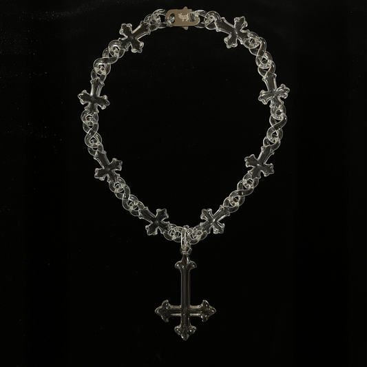 UPSIDE-DOWN CROSS CLEAR NECKLACE