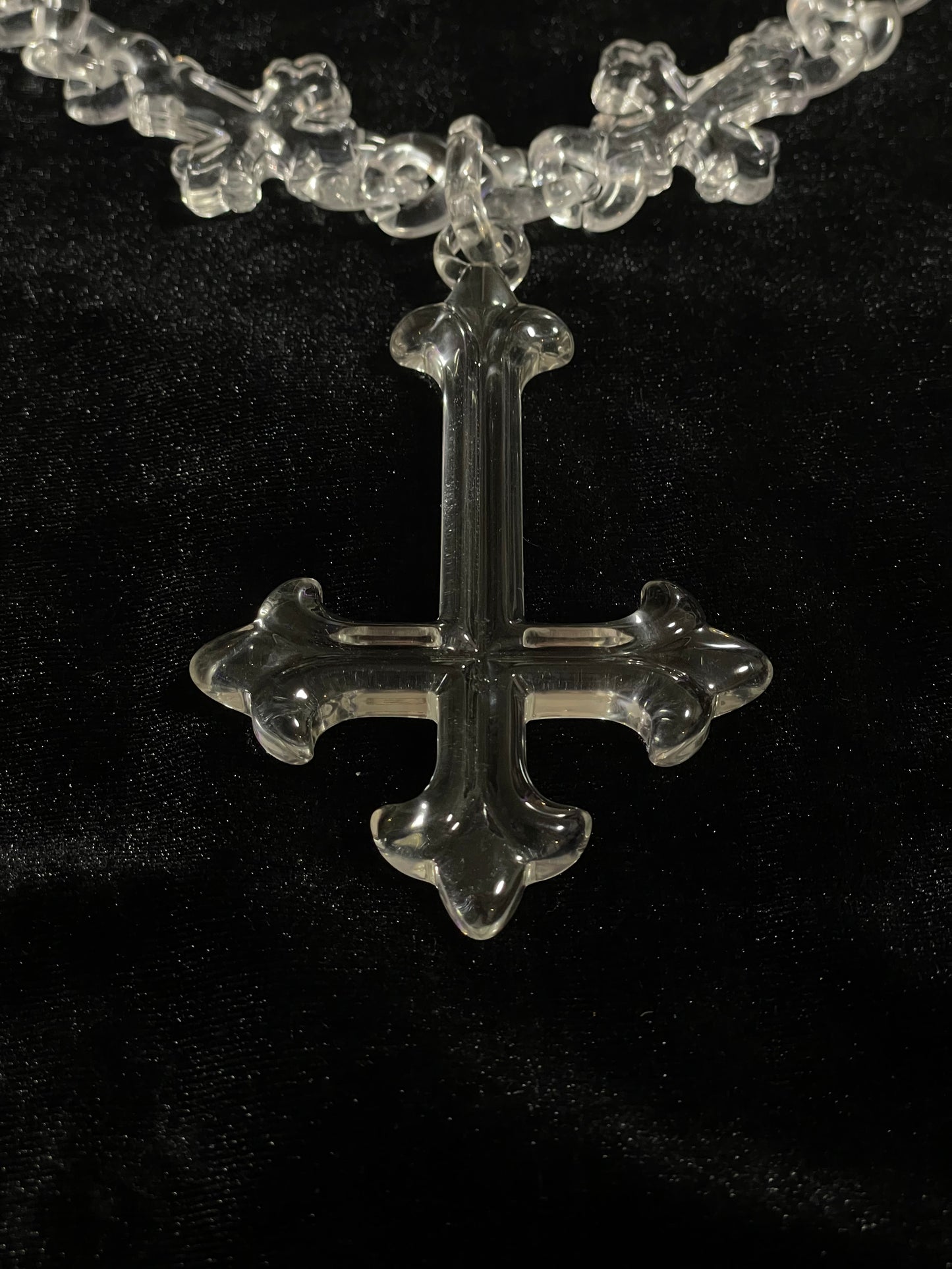 UPSIDE-DOWN CROSS CLEAR NECKLACE