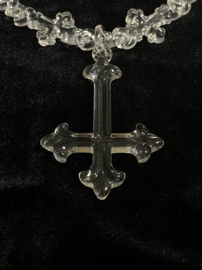 UPSIDE-DOWN CROSS CLEAR NECKLACE