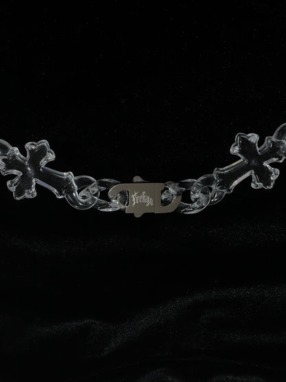 UPSIDE-DOWN CROSS CLEAR NECKLACE