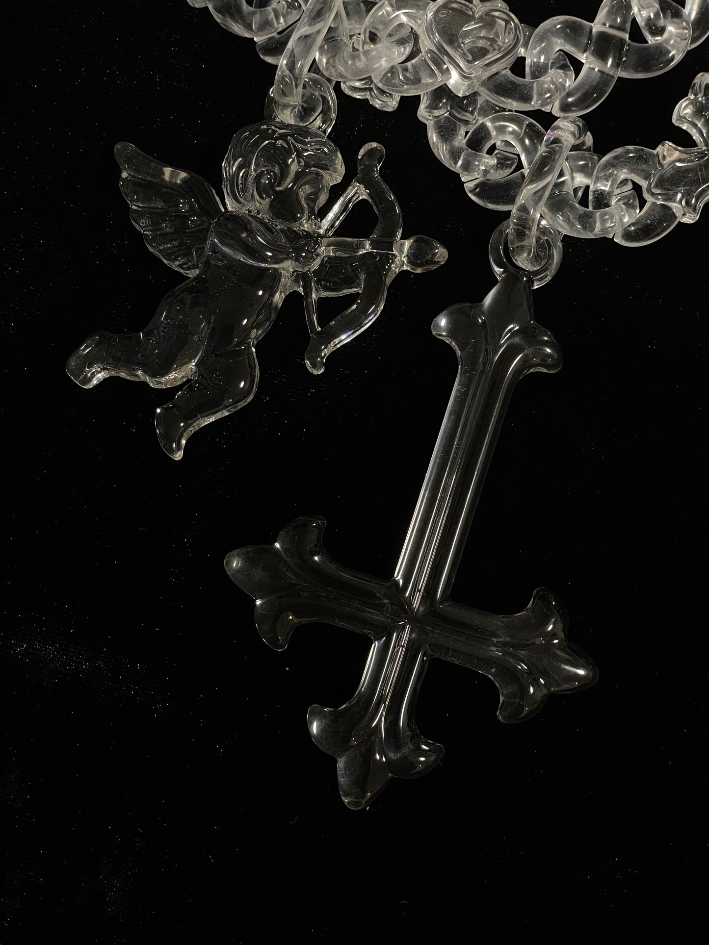 UPSIDE-DOWN CROSS CLEAR NECKLACE