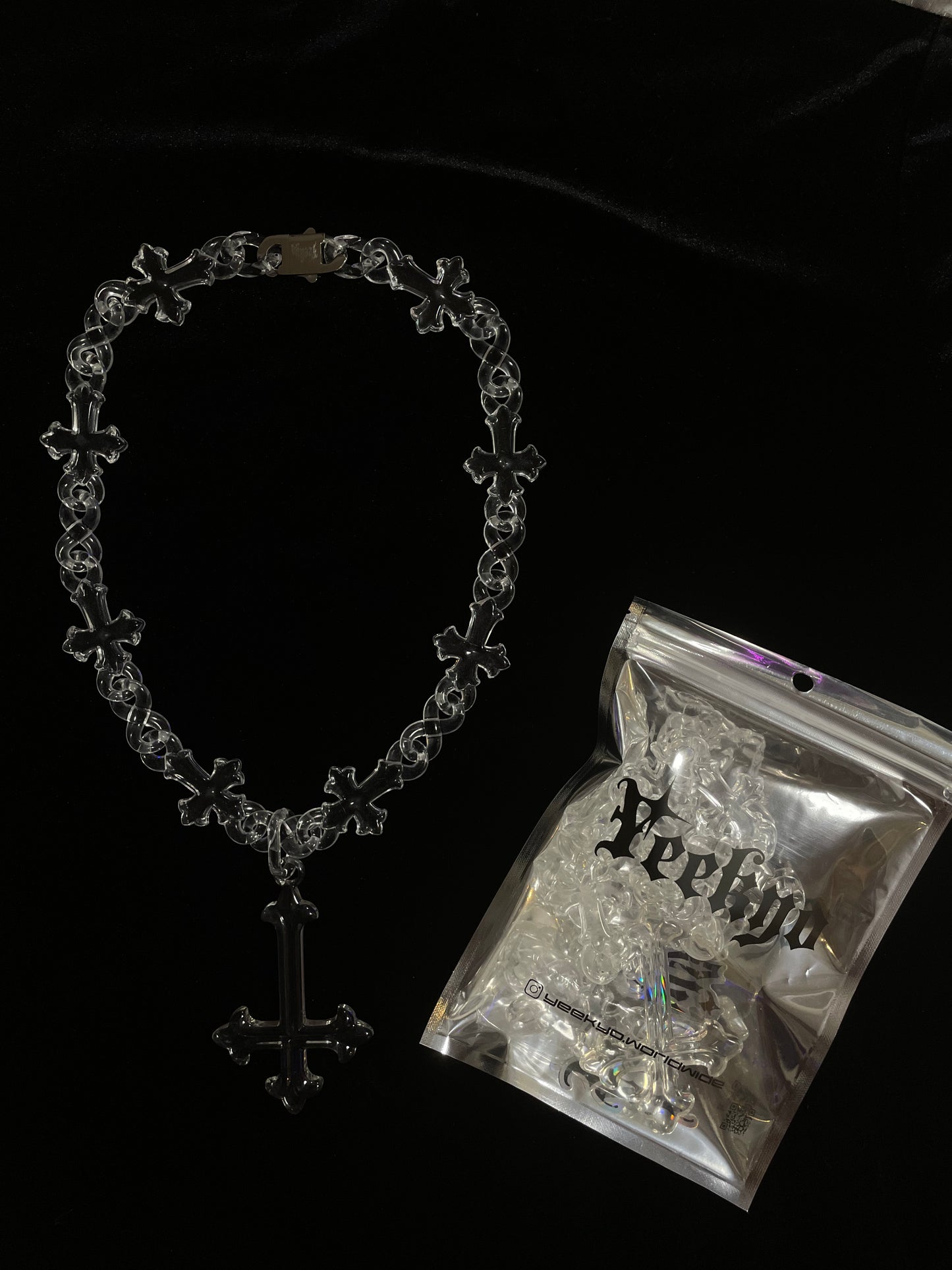 UPSIDE-DOWN CROSS CLEAR NECKLACE